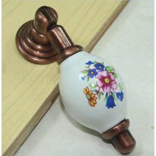 10PCS Free Shipping Antique Copper Shaky Handle Red Bronze Drawer Cabinet Dresser Cupboard Pulls Vintage Ceramic all match Knobs