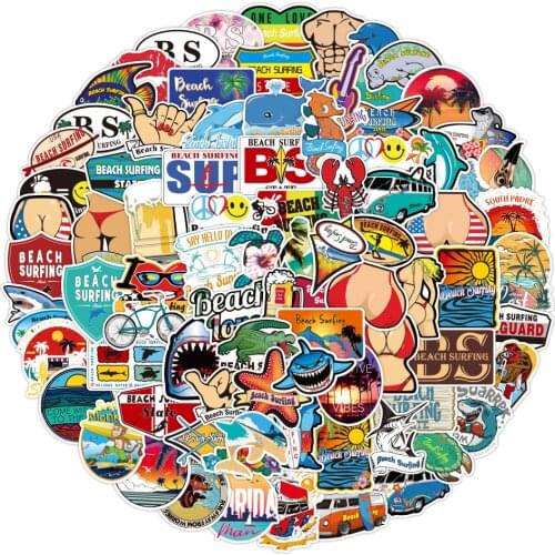 100PCS small fresh summer beach surfing graffiti toy luggage skateboard laptop waterproof car sticker gift wholesale