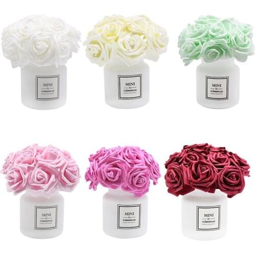 24Pcs/lot 7cm Pretty Artificial Flowers PE Foam Rose DIY Bride Bouquet Home Wedding Party Decoration Scrapbooking Supplies