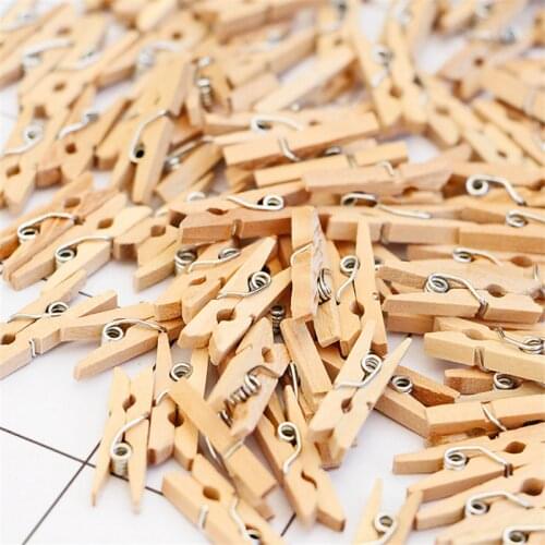 50PCS 2.5CM Mini Natural Wooden Clothes Photo Paper Clothespin Craft Clips Portable Wood Clamp