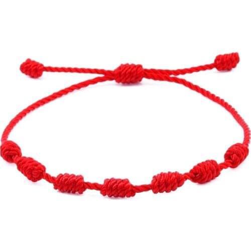50PCS 7Knots Adjustable Size Red Black String Bracelets Protection Good Luck Amulet Success Lucky Charm Handmade Rope Bracelets