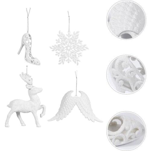 8pcs Christmas Tree Pendents Little Glitter Ornaments Showcase Decors Christmas Decorations Exquisite Hanging Pendent (White)