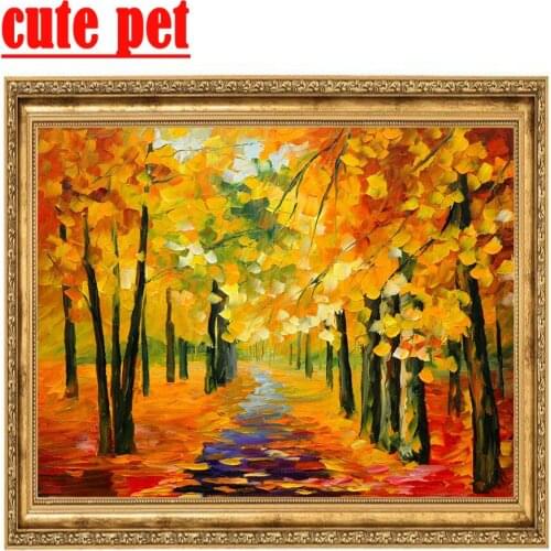 DIY Golden autumn CrossStitch Diamond Painting Home Wall Decor of paris Full Square round Diamond Embroidery Mosaic 3d wallpaper