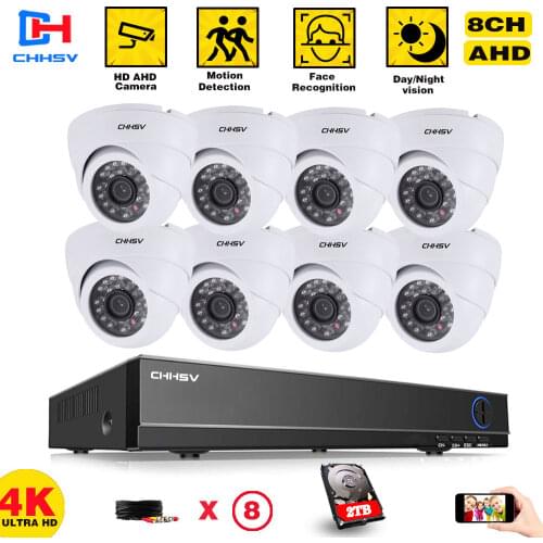 CHHSV 8.0MP CCTV Camera System 4K Surveillance Kit 8CH DVR Video Output Security Easy Remote View on Phone 2TB HDMI