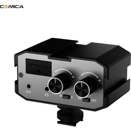 COMICA CVM-AX1 3.5mm Universal dula channels Microphone Amplifier Audio Mixer Adapter for Canon EOS T6i Nikon D3300 DSLR camera