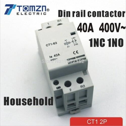 CT1 2P 40A 1NC 1NO 220V/230V 400V~ 50/60HZ Din rail Household ac Modular contactor