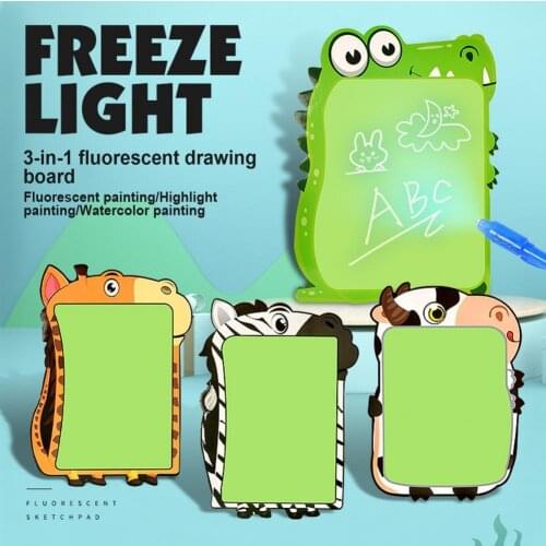 Drawing Toys Multifunctional Cartoon Graffiti Fluorescent Luminous Drawing Board Kids Toy Developing intelligence Hobbies 2021