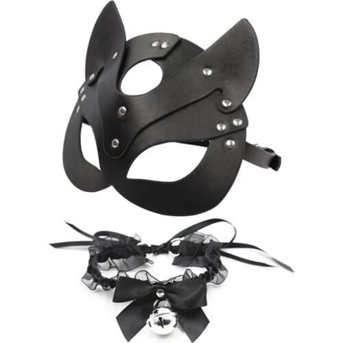 Porn Sex Accessories Fetish Head Mask PU Leather Eye Mask Cat Halloween Mask Roleplay Sex Toy For Women Cosplay Costumes