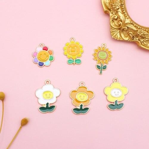 Exquisite 10Pcs Pretty Smile Sunflower Enamel Charms Handmade Pendant For DIY Jewelry Making Necklace Earrings Accessories Gift