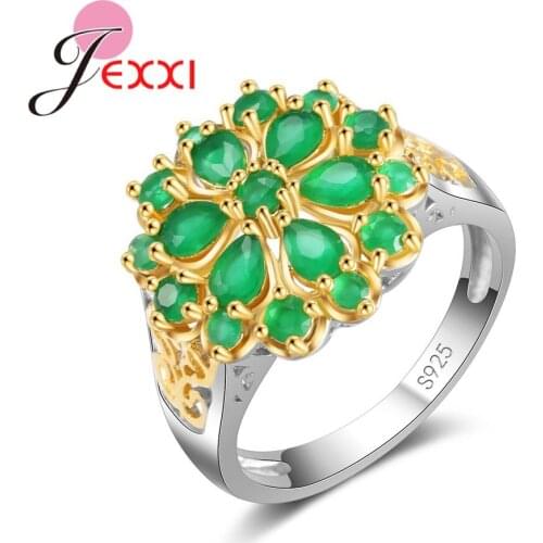 Explosion Models Hot 925 Sterling Silver Rings Flower Core-shaped Hollow Crystal Zircon Jewelry Party Christmas Gift