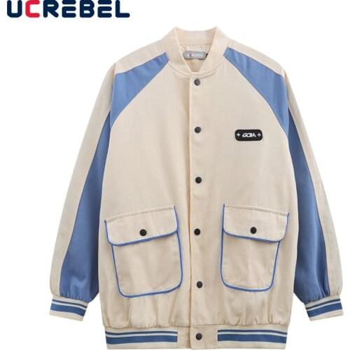 Contrast Paneled Baseball Jacket Mens Autumn Casual Patchwork Streetwear Stadium Jacket Loose Outerwear Men