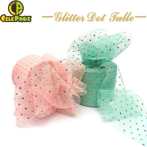 6CM 23M Glitter Dot Tulle Ribbon Roll Golden Silver Dots Tulle Mesh Fabric Strips DIY Hair Ornament Poms Journal Party Supplies