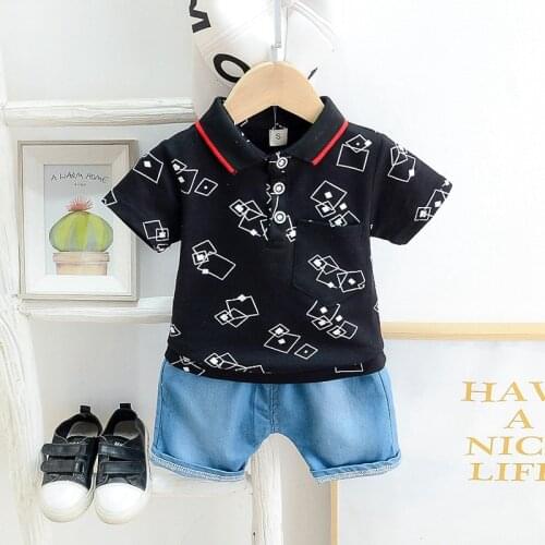 Summer Childrens Boy Clothing Sets Kids Baby Boys Short-sleeved Turn-down Collar T-shirt And Pants 2 Piece Clothing Sets