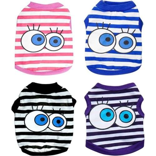 Summer Striped Big Eyed Dog T-shirt Comfortable Pet Cotton Vest Cool Dog Clothing Puppy Casual Dog Clothes