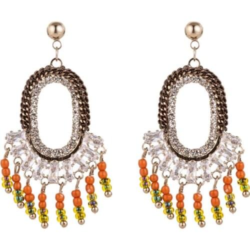 Lureme Handmade Womens BohemianTassel Beads Chandelier Drop Earrings Boho Hoop Earrings