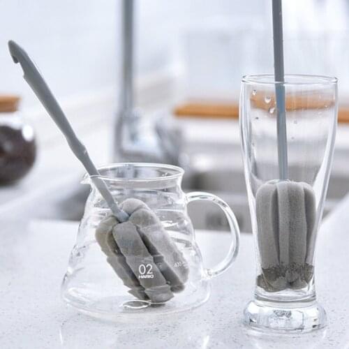 Multifunctional Long Handle Bottle Cleaning Brush Kitchen Water Tea Glass Cup Washing Sponge Brush with Hanging Hook Household D