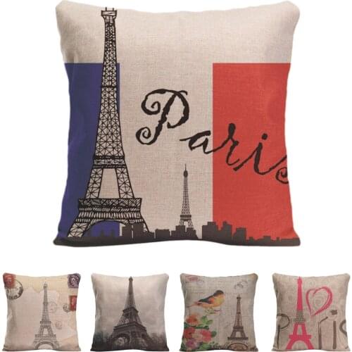 Fashion 45 *45cm Vintage Eiffel Tower in Paris Triomphe Orative Throw Pillow case Sofa Seat Bird Pink Love Cushion Cover Cojines
