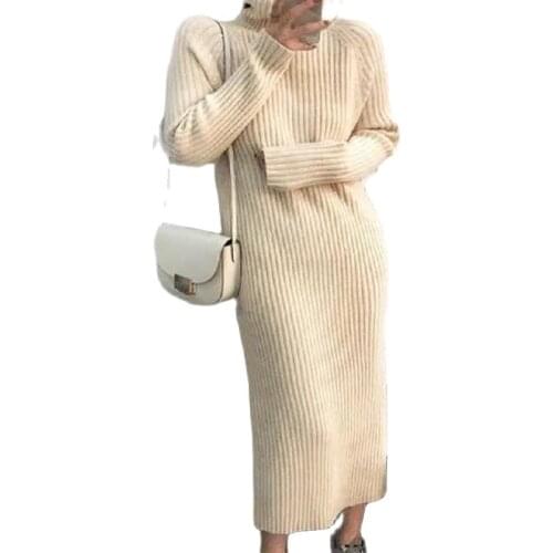 Fashion High Neck Sweater Woman 2021 New Autumn And Winter Loose Thick Sweater Thin Bottoming Shirt Over-The-Knee Dress