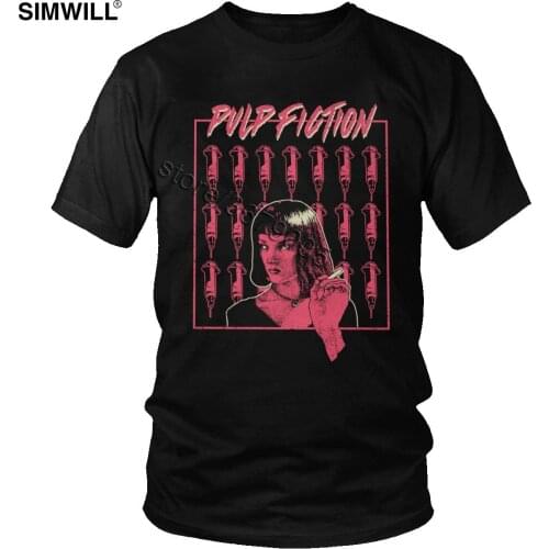 Retro Novelty Mens Pulp Fiction Tees Mia Wallace Fan Tshirt Short Sleeve Movie Casual Cotton T Shirt Summer Clothing