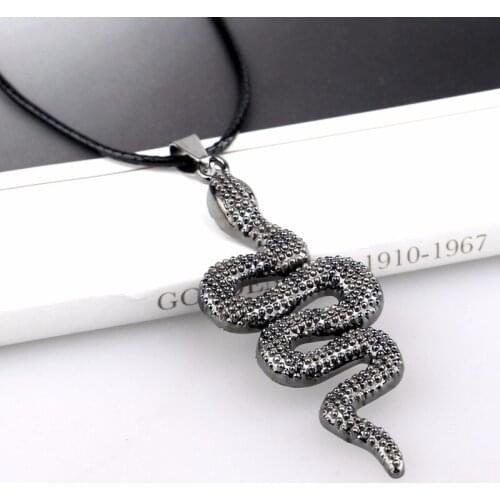 Bespmosp Vintage Snake Men Jewelry Zinc Alloy fleur de lis Pendant Unisex Leather Necklace For Men Male 80cm Long Chain bijoux