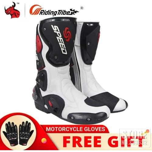 Riding Tribe Men Motorcycle Boots Botas Moto Motorcycle Shoes Motocross Boots Outdoor Knight Riding Boots Shoes Black White Red