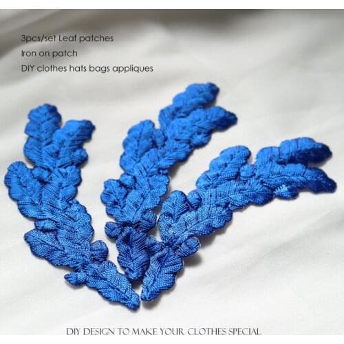 3pc/set ablue leaf embroidery patches for jacket clothes DIY sewing iron on embroidered decorative leaves parches for clothes