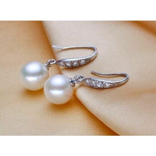 HUGE 10-11MM NATURAL SOUTH SEA GENUINE WHITE PEARL EARRING GOOD LUSTER AAA