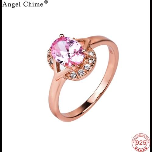 925 Sterling Silver Rose Gold Color Wedding Band Ring Sweet Pink Crystal Rings Fashion Jewelry Fine Gift For Women