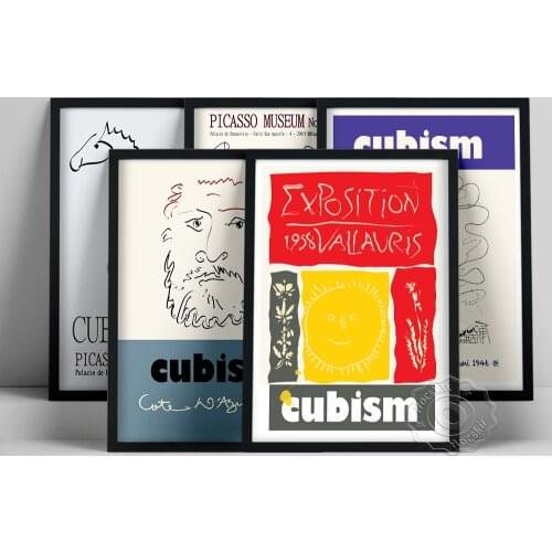 Pablo Picasso Poster, Picasso Abstract Horse Sun Old Man Woman Print, Cubism Lines Wall Art, Figure Animal Sketch Wall Painting