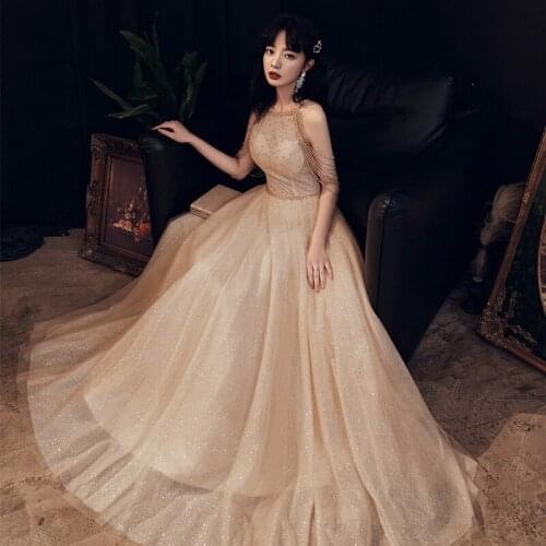 Luxury Pearl Sequin Evening Dress Banquet Aura Queen Dignified and Elegant Toast Clothes Atmosphere Host Annual Party Dress A054