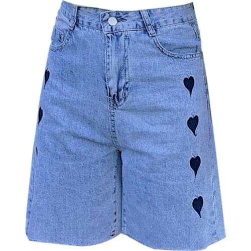 Slim Streetwear Denim Shorts Women New Fashion Print Heart Chic High Waist Biker Shorts Jeans 2021 Summer Korean Style Ladies