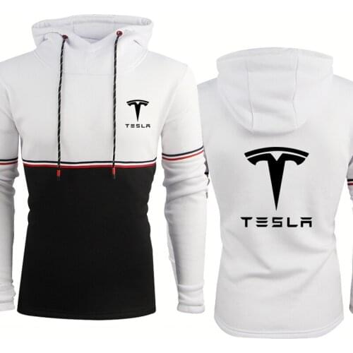 Spring Autumn Mens hooded Tesla car Logo Printing Fashion Casual Sweatshirt Cotton High Quality Mens pullover