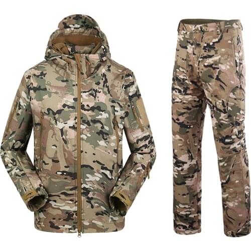 Military TAD Camouflage Shark Skin Soft Shell Tactical Suits Winter Autumn Waterproof Fleece Combat Gear Men clothing suit BF05