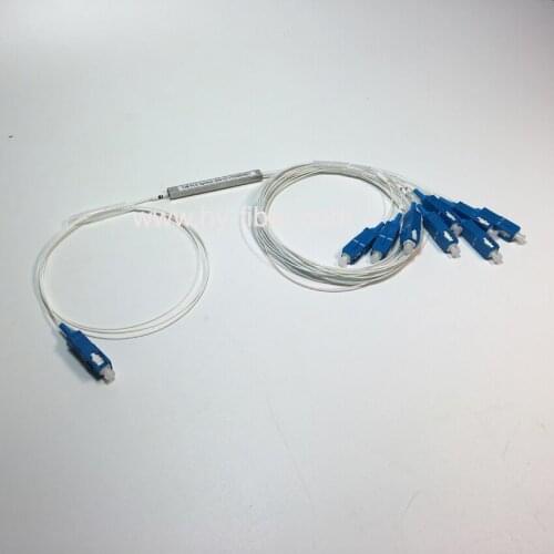Fiber Optical PLC splitter 1x8,LGX module with SC/UPC Blue connector,G657A1 0.9mm cable length 1m