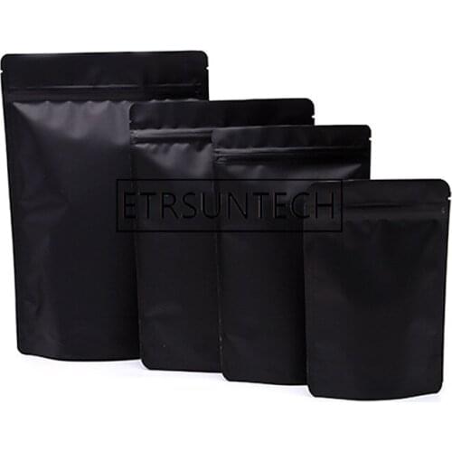 High Quality 500pcs Heat Seal Package Bags Aluminum Foil Mylar Tear Notch Matte Black/White Stand Up Bag Wholesale