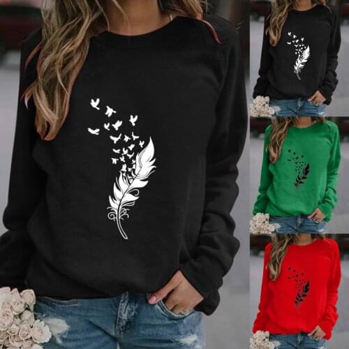 Harajuku Funny Warm Hoodies Women Feather Print Long-sleeved Anime Sweatshirt Vintage Anime Hoody Female Casual Pullover