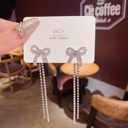 Super flash high sense bow earrings South Korea 2021 new tide INS wind a pair of tassel earrings for women wholesale