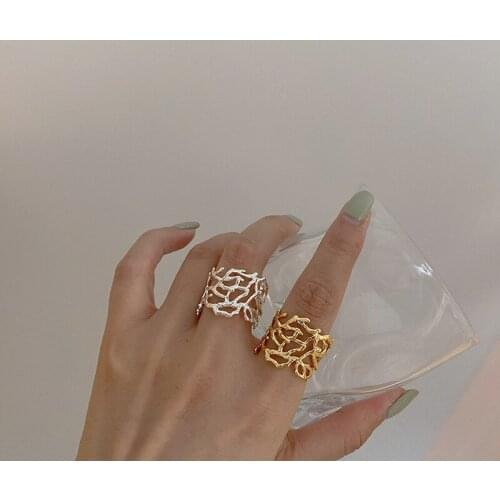 Minar French Vintage Silver Gold Color Hollow Metal Branch Open Rings for Women Girls Irregular Geometric Rings Simple Jewelry