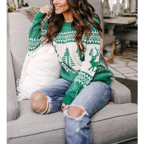 2019 Winter Classic Deer Printed Knitted Christmas Sweater Pullovers Plus Size Streetwear Long Sleeve Causal Jumpers