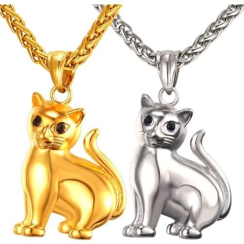 Gold Color Lovely Cat Pendant Necklace For Women Stainless Steel Lucky Cat Pendant Animal Jewelry P310
