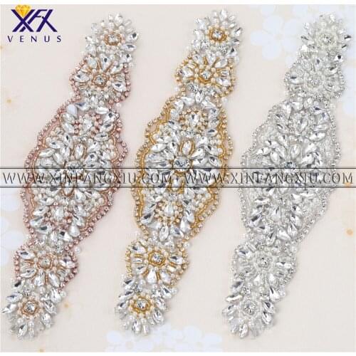 1 Piece Wedding Rhinestones Dress Accessories Applique Gold Claw Sliver Motif Crystals Sewing Beaded Patches For Bridal Dresses