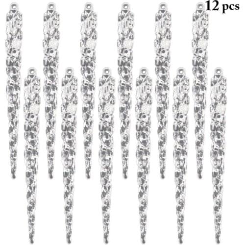 12Pcs/Set Transparent Christmas Icicles DIY Icicle Ornaments Hanging Ornaments With Ribbon For Christmas Tree Home Decor