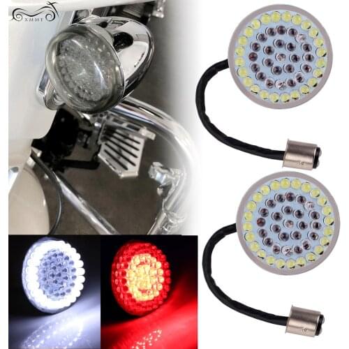 2" White Red 1157 Bullet LED Turn Signal Inserts For Harley Touring Tri Glide Sportster Dyna Softail Breakout Cross Bones FLSTSB