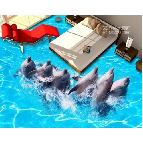 3d flooring Dolphin dancing 3D stereo flooring pvc floor wallpaper 3d floor painting wallpaper