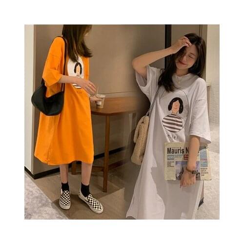 67240# Maternity Clothes Summer Cotton Short Sleeves Loose Floral Dress Pregnant Women Pregnancy Clothes