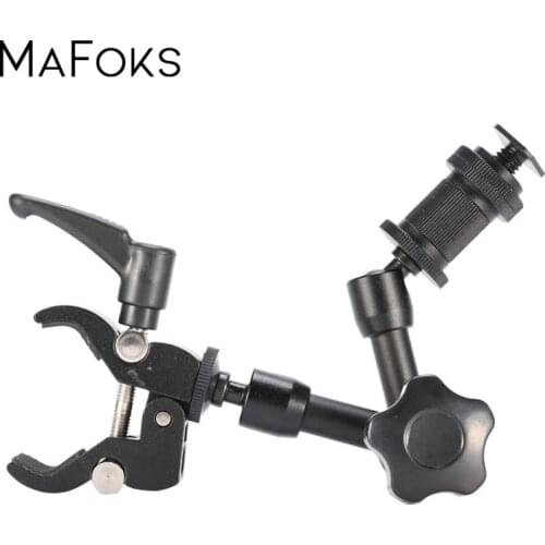 7 Inch Adjustable Friction Articulating Magic Arm + Small Super Clamp Crab Clip for DSLR LCD Monitor LED Light Camera Accessory
