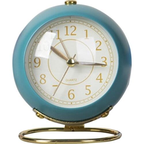 Bedroom Alarm Clock Desk Analog Alarm Clock Ultra-Quiet Metal Non-Ticking Retro Small Table Clock Cute Clock