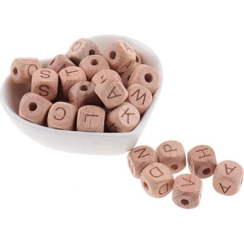 200PCS 12MM Beech Wooden Beads For Child Wood Letters Bead Baby Teether Diy Beads With Letters Baby Teething Toys Alphabet