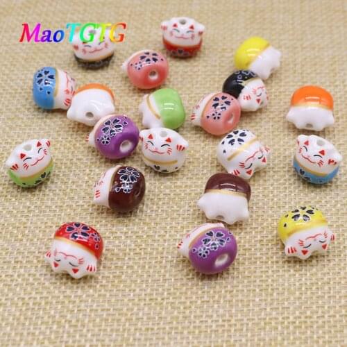 10pcs Vertical Hole Lucky Cat Ceramic Beads For Jewelry Making Necklace Bracelet 14x14x11mm Cat Ceramic Accessories Wholesale