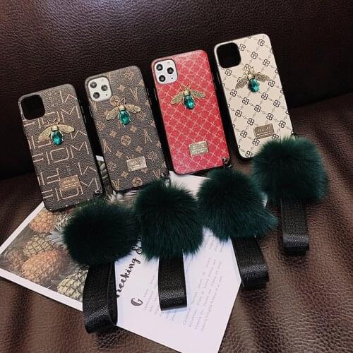 Luxury Brand Flower Hard leather Diamond bee phone case for iphone X XR XS MAX 7 8 6 6s plus 7plus 10 11 Pro Hairball back cover